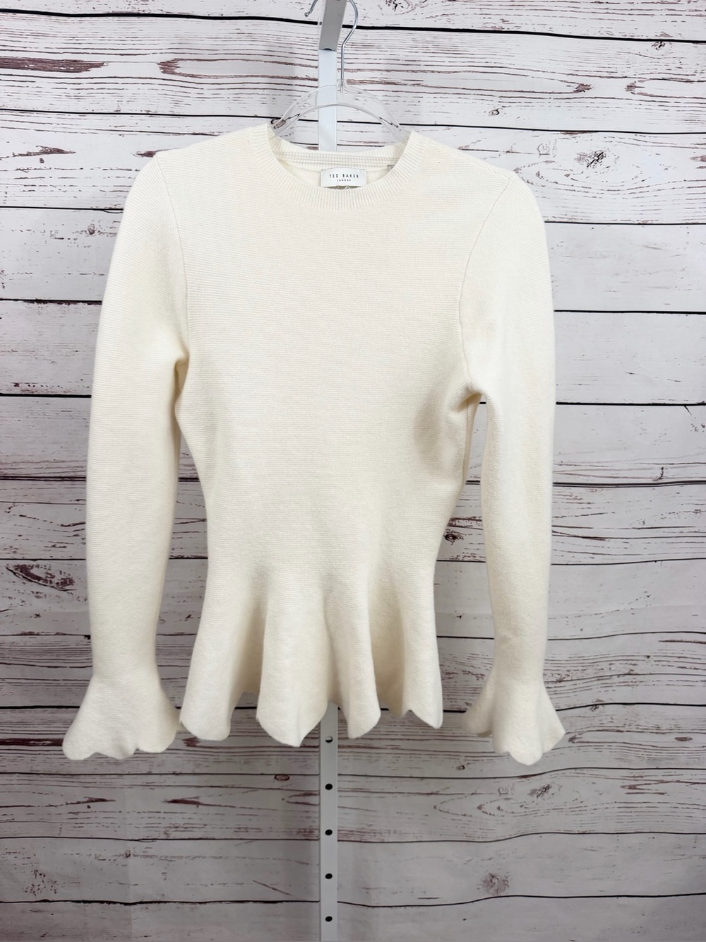 Ted Baker London Scalloped Peplum Sweater Top Cream Color Large